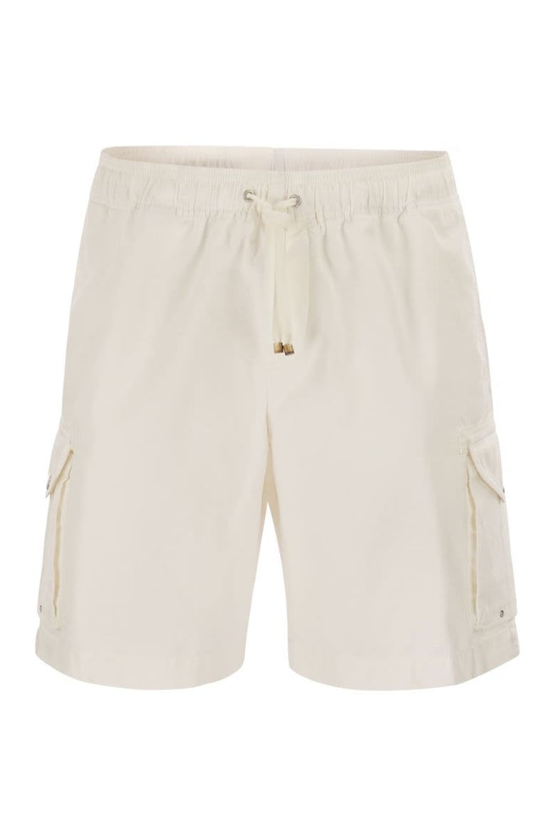 bermuda shorts in garment-dyed cotton gabardine with drawstring and double darts by Selfnex