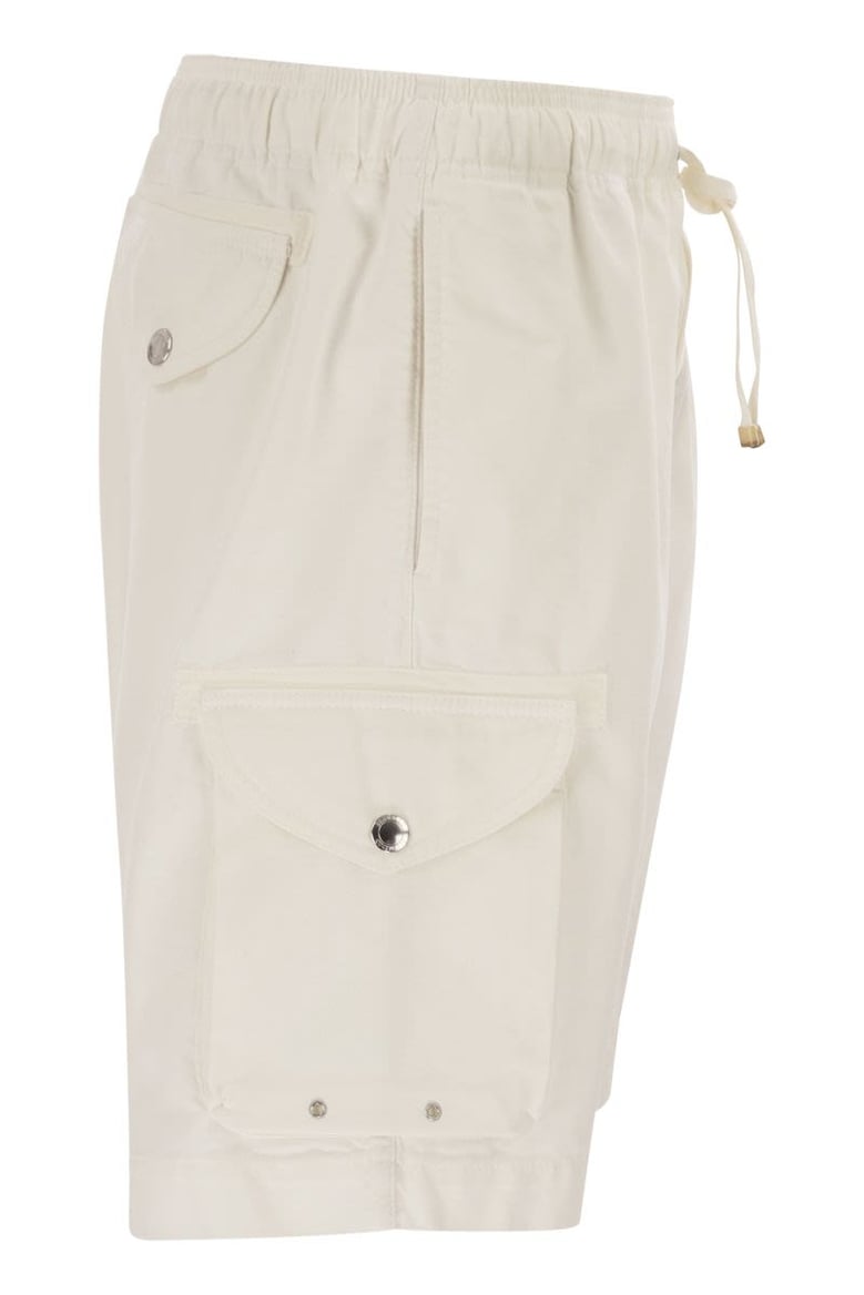 bermuda shorts in garment-dyed cotton gabardine with drawstring and double darts by Selfnex