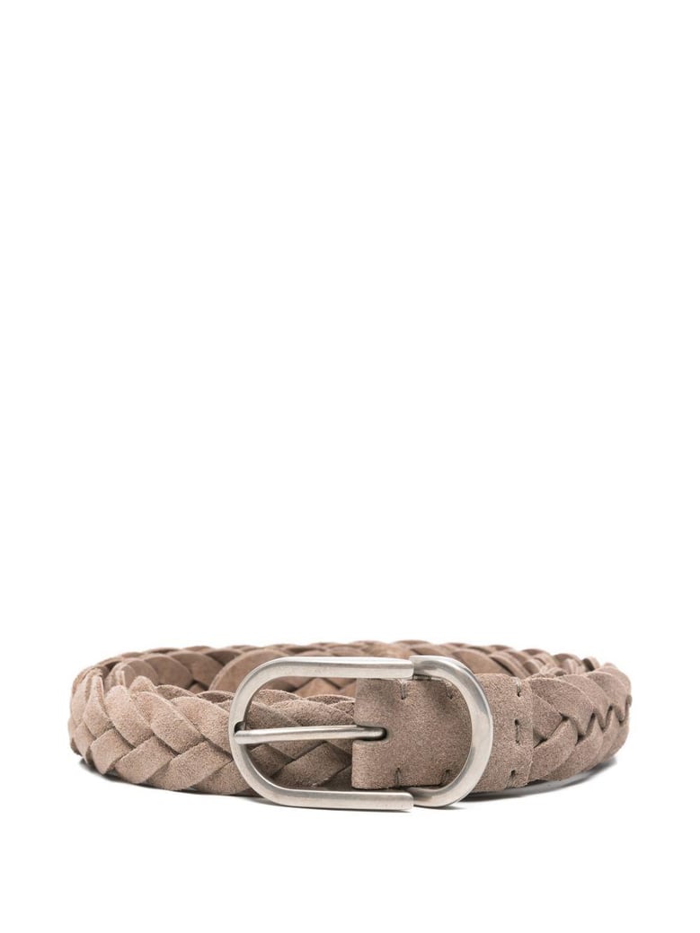 woven suede belt with rounded buckle and metal loop by Selfnex