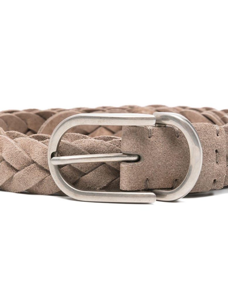 woven suede belt with rounded buckle and metal loop by Selfnex