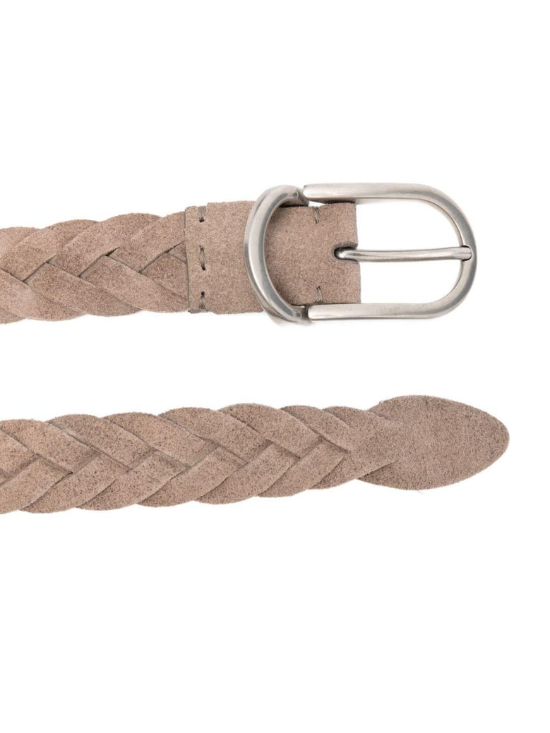 woven suede belt with rounded buckle and metal loop by Selfnex