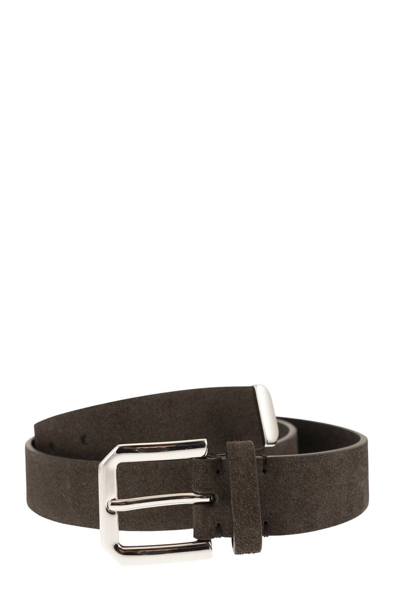 inverted leather belt with square buckle and toecap by Selfnex