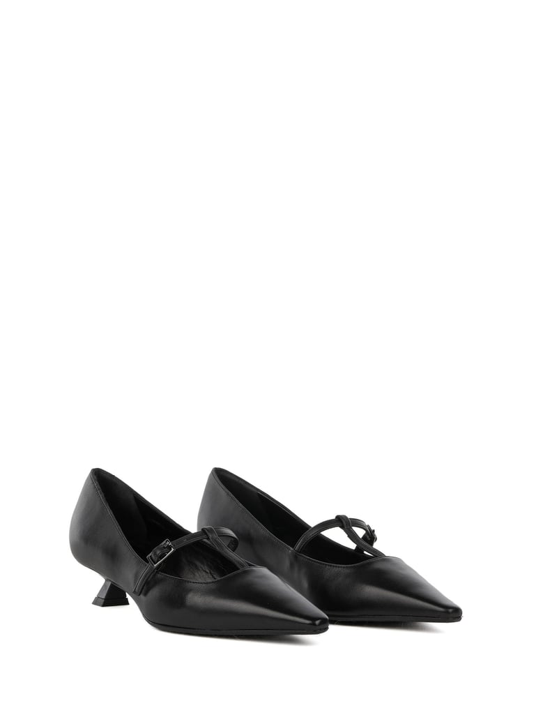 decollette black with strap in black leather with heel by Selfnex