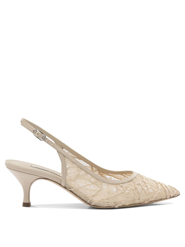 pink leather fabric heeled shoes by Selfnex