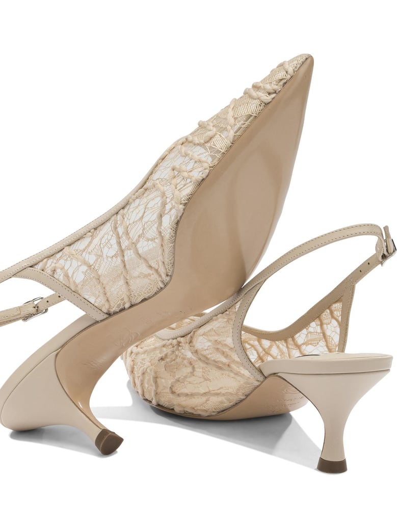 pink leather fabric heeled shoes by Selfnex