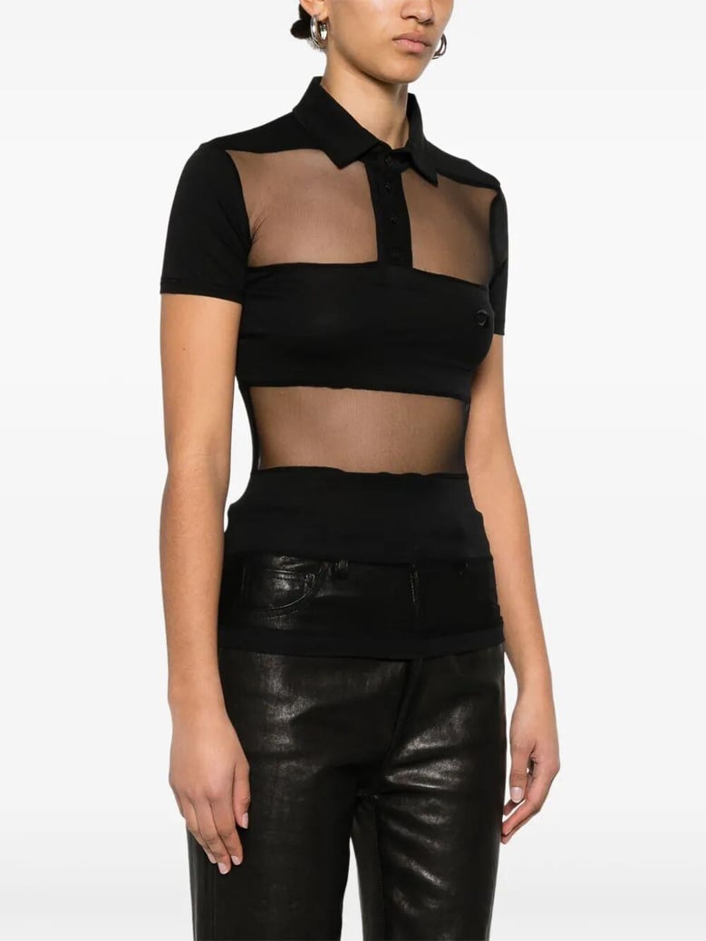 striped sheer polo top by Selfnex
