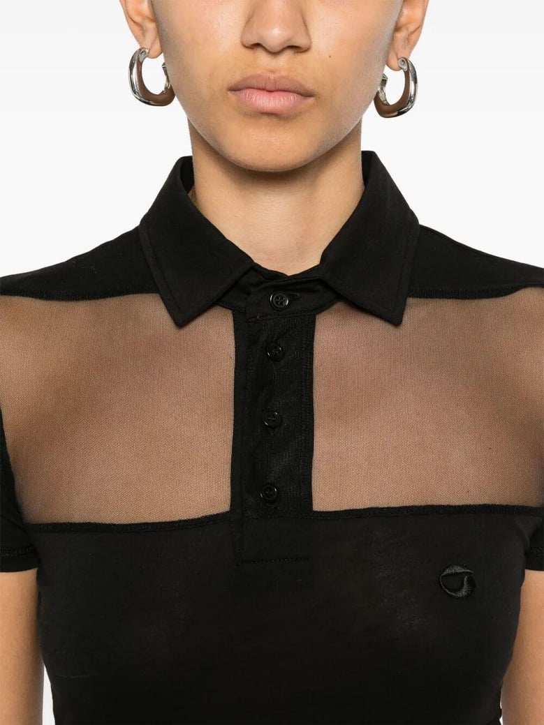 striped sheer polo top by Selfnex