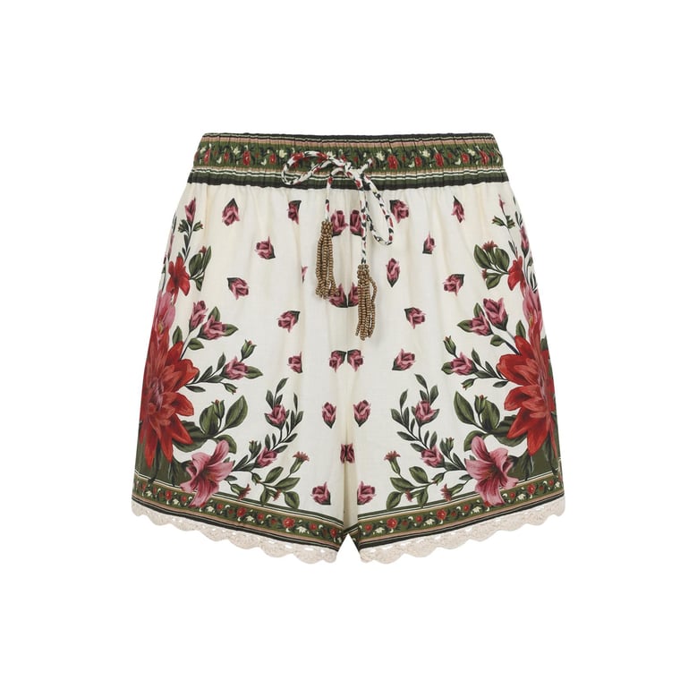 floral paula black linen wonder sand short by Selfnex
