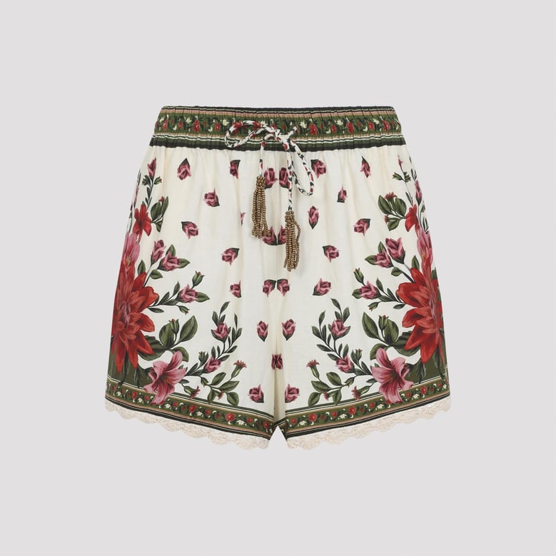 floral paula black linen wonder sand short by Selfnex