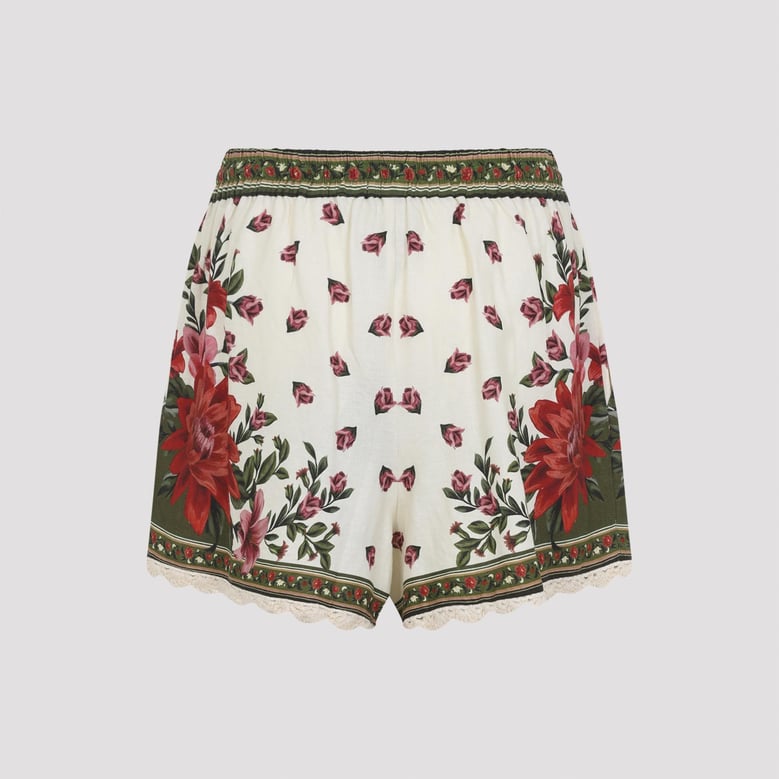 floral paula black linen wonder sand short by Selfnex