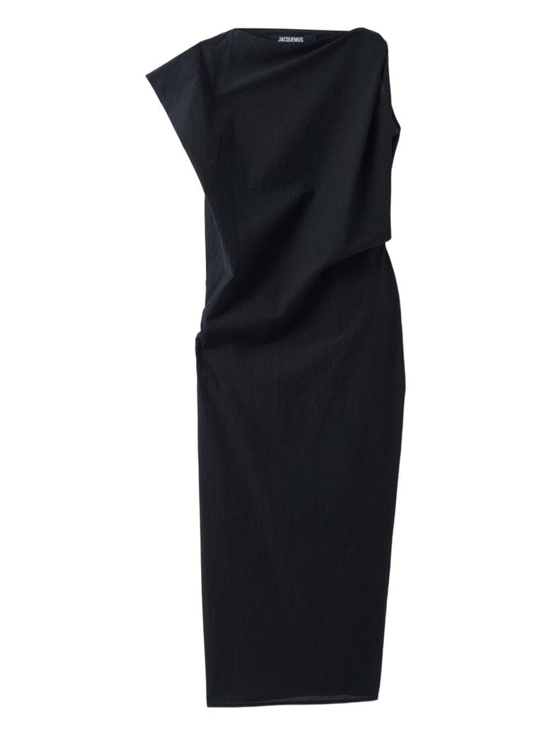 black the drap cotton midi dress by Selfnex