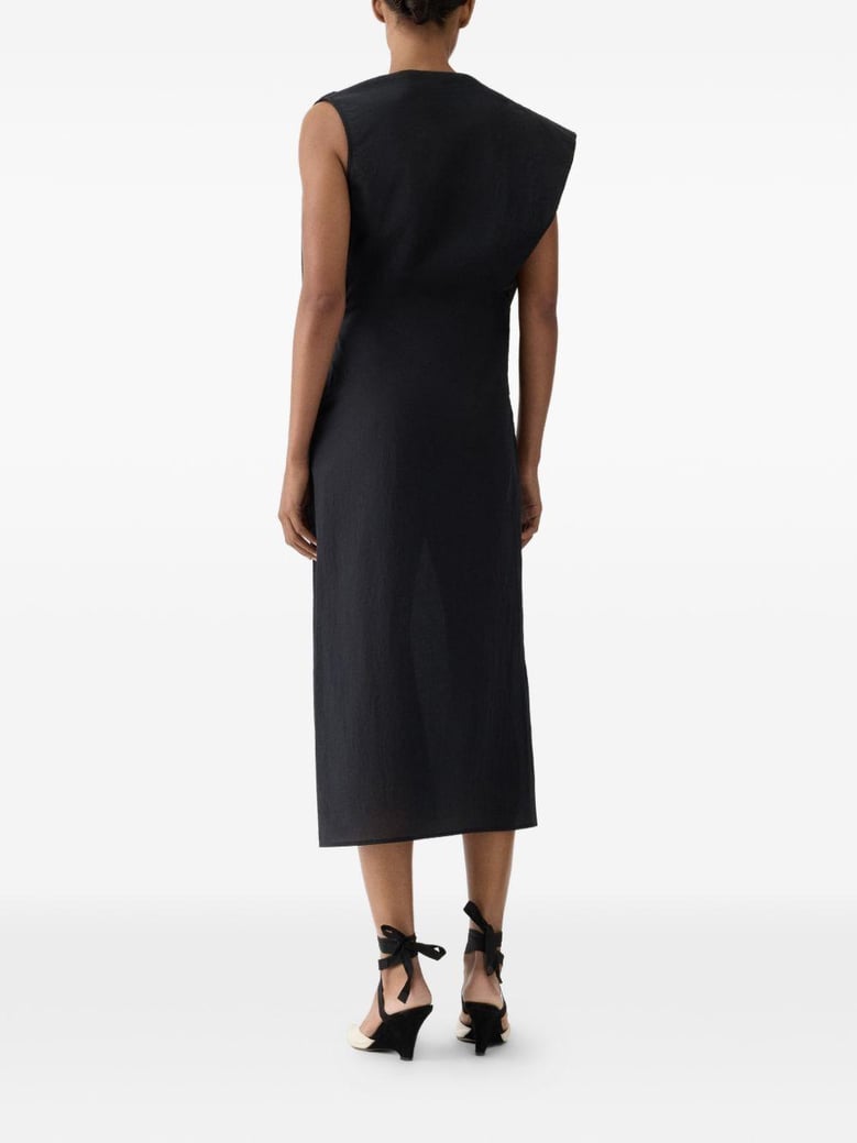 black the drap cotton midi dress by Selfnex