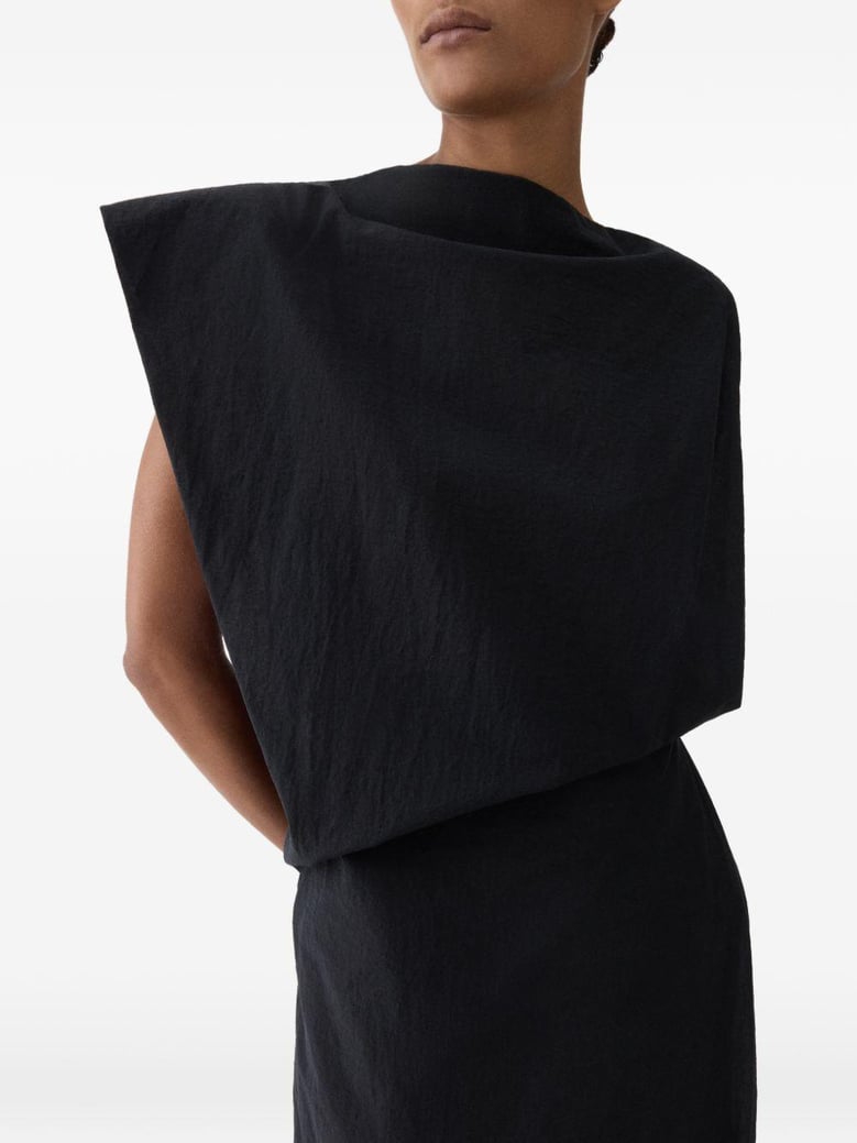 black the drap cotton midi dress by Selfnex