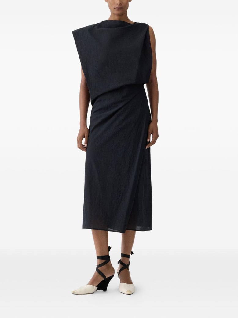 black the drap cotton midi dress by Selfnex