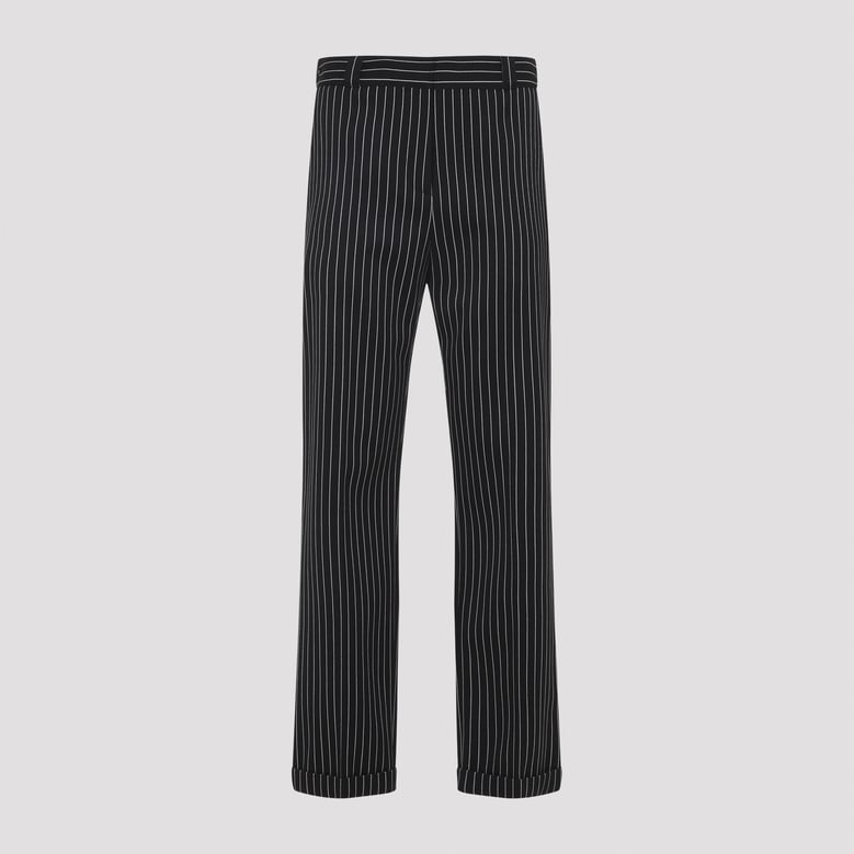 black virgin wool striped wool chino pants by Selfnex