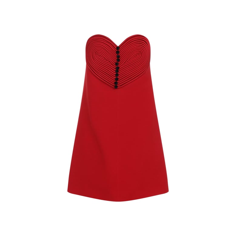 red embroidered wool mini dress by Selfnex