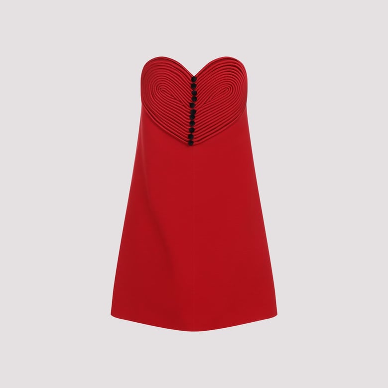 red embroidered wool mini dress by Selfnex