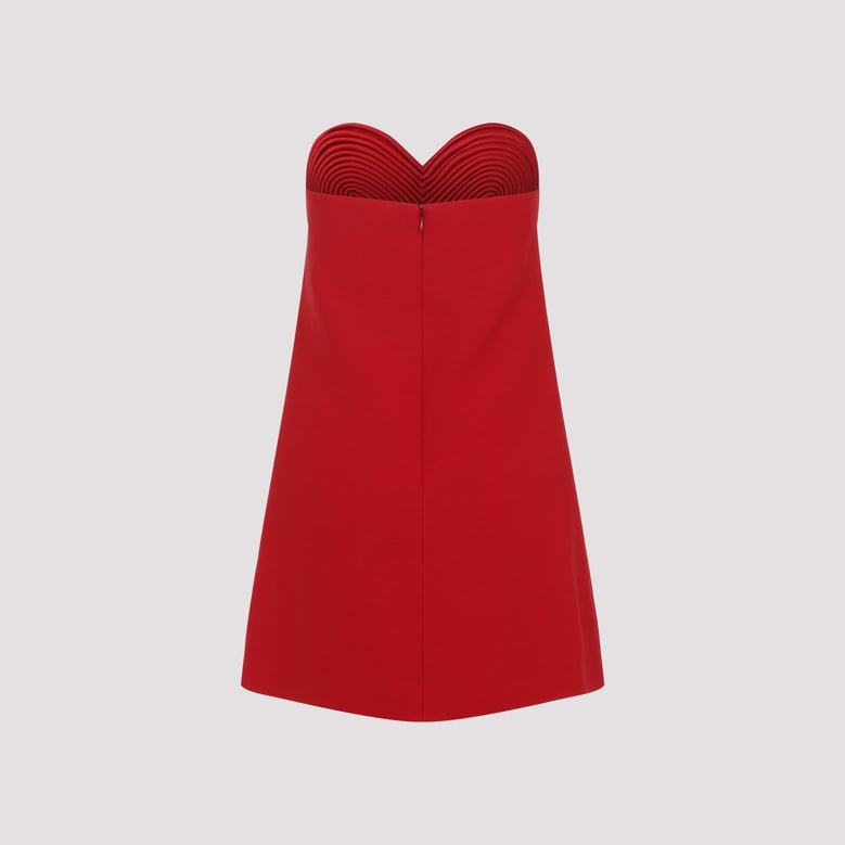 red embroidered wool mini dress by Selfnex