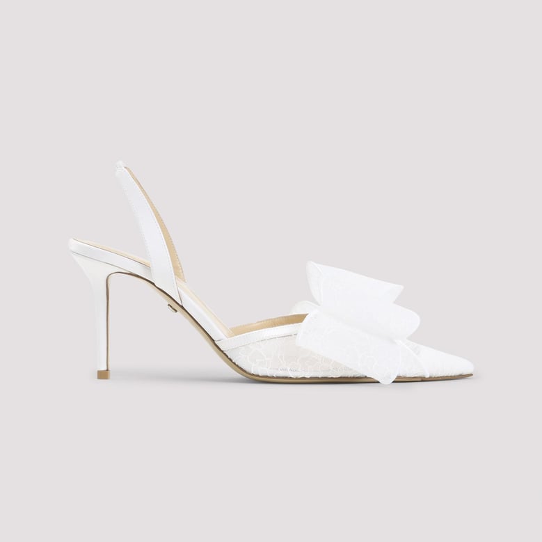 le cadeau white lace slingback by Selfnex