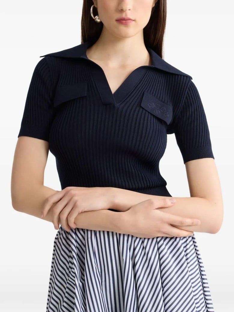 embroidered knitted cotton polo shirt by Selfnex
