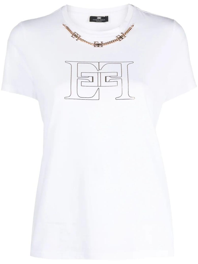 chain-detail and logo print cotton t-shirt by Selfnex