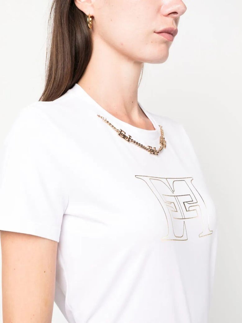 chain-detail and logo print cotton t-shirt by Selfnex