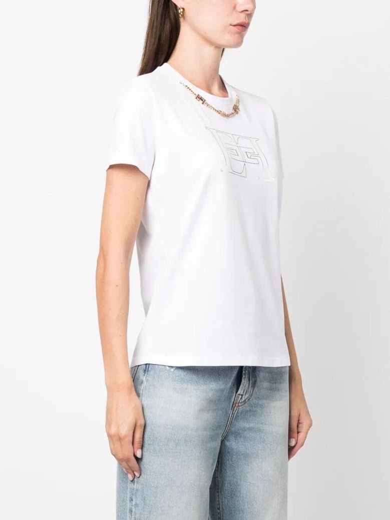 chain-detail and logo print cotton t-shirt by Selfnex