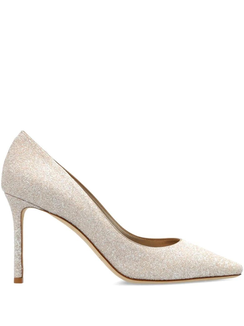 romy 85 champagne coarse glitter fabric pumps by Selfnex