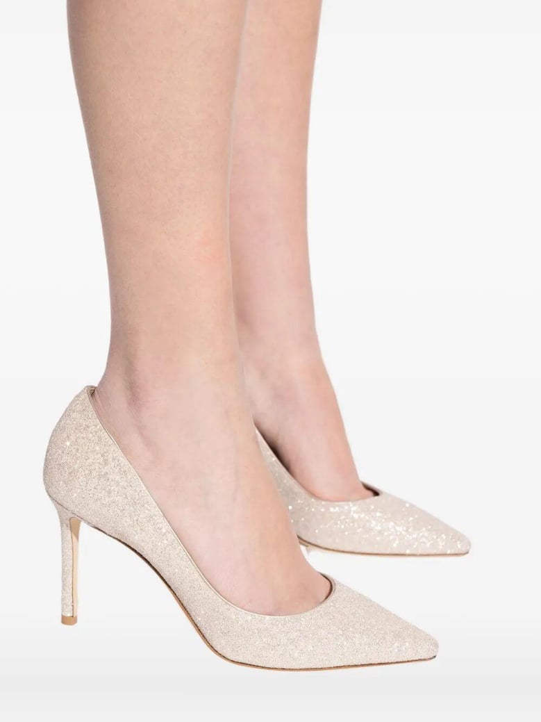 romy 85 champagne coarse glitter fabric pumps by Selfnex