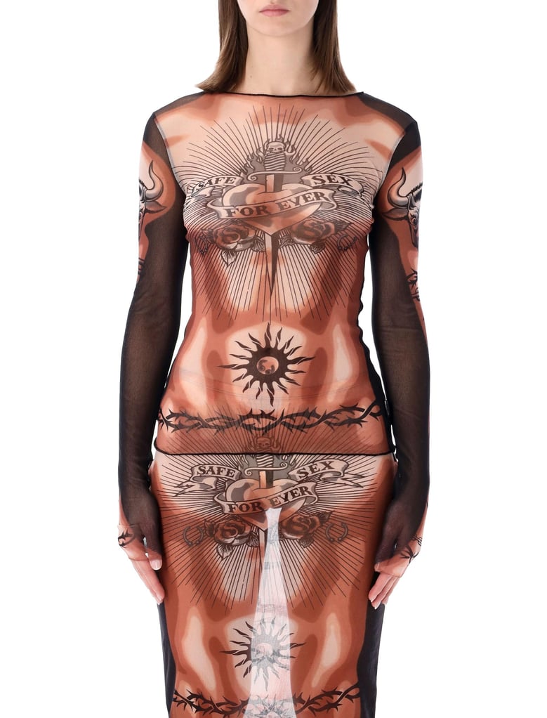 jean paul gaultier re-edition safe sex tattoo tulle top by Selfnex