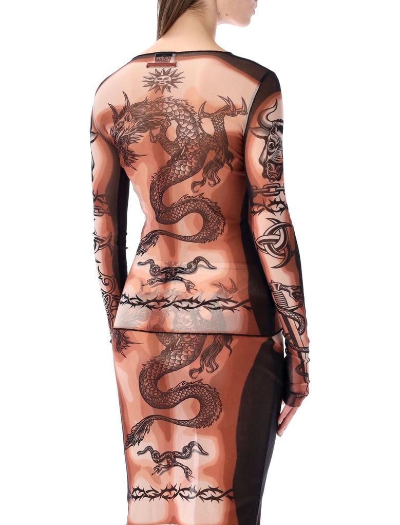 jean paul gaultier re-edition safe sex tattoo tulle top by Selfnex