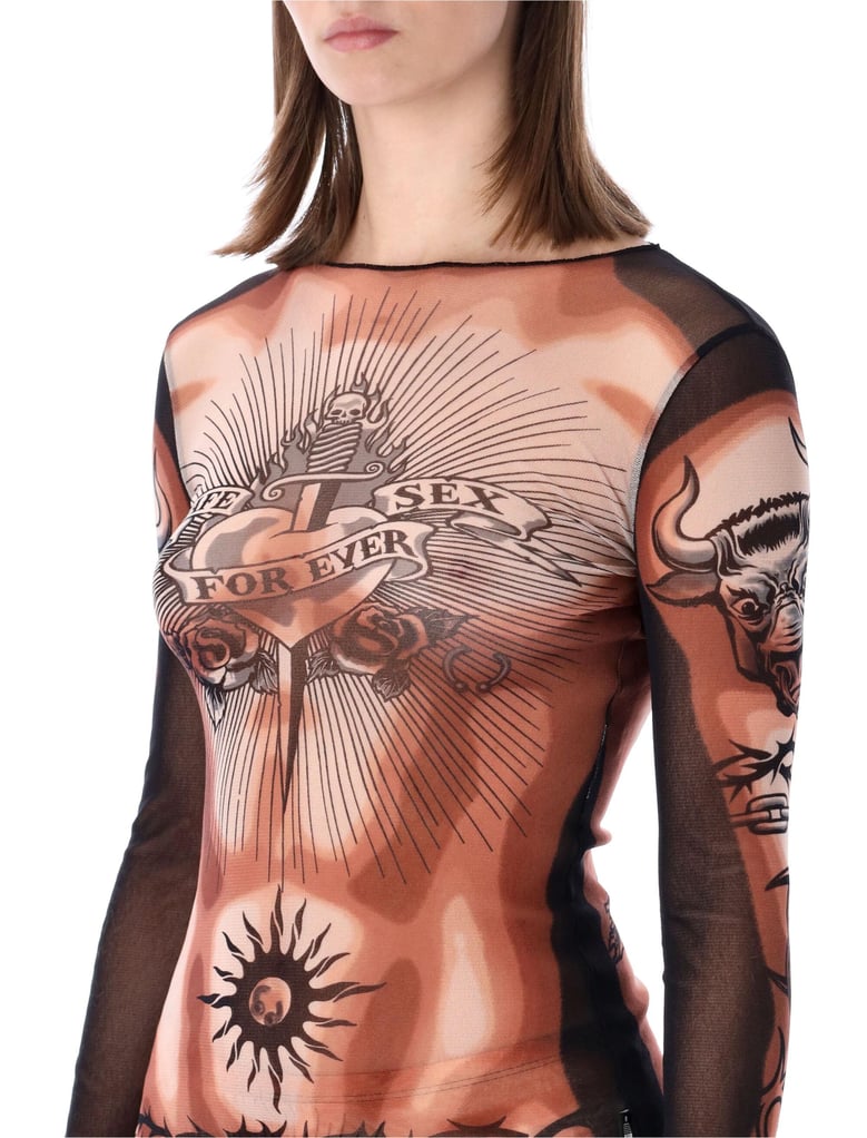 jean paul gaultier re-edition safe sex tattoo tulle top by Selfnex