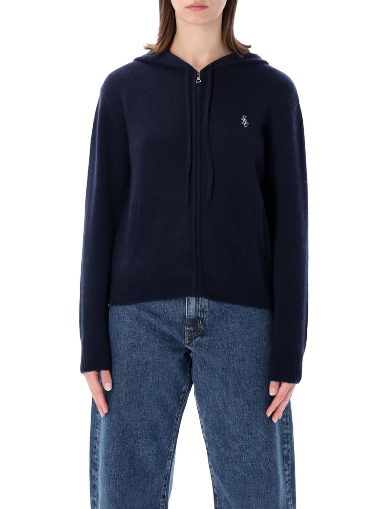sporty&rich cashmere navy zip hoodie by Selfnex