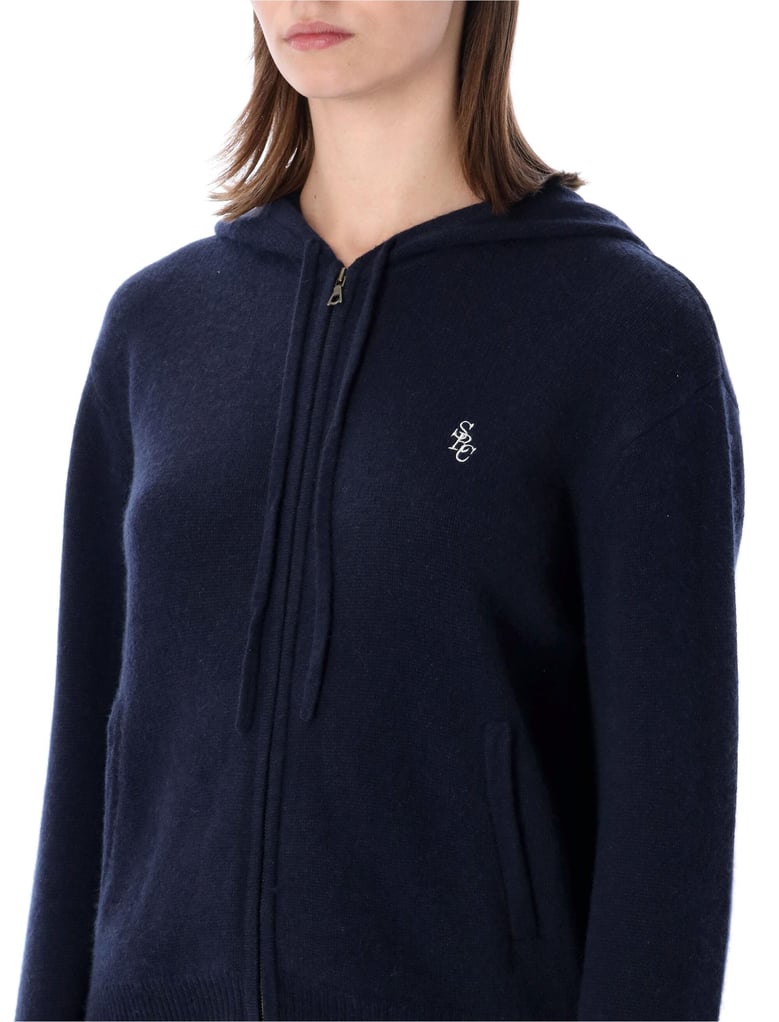 sporty&rich cashmere navy zip hoodie by Selfnex