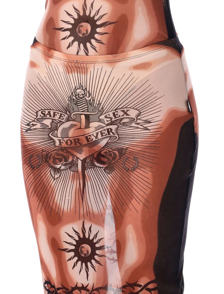 jean paul gaultier re-edition safe sex tattoo mesh skirt by Selfnex
