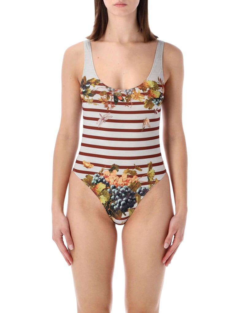 jean paul gaultier marinière grape one-piece swimsuit by Selfnex