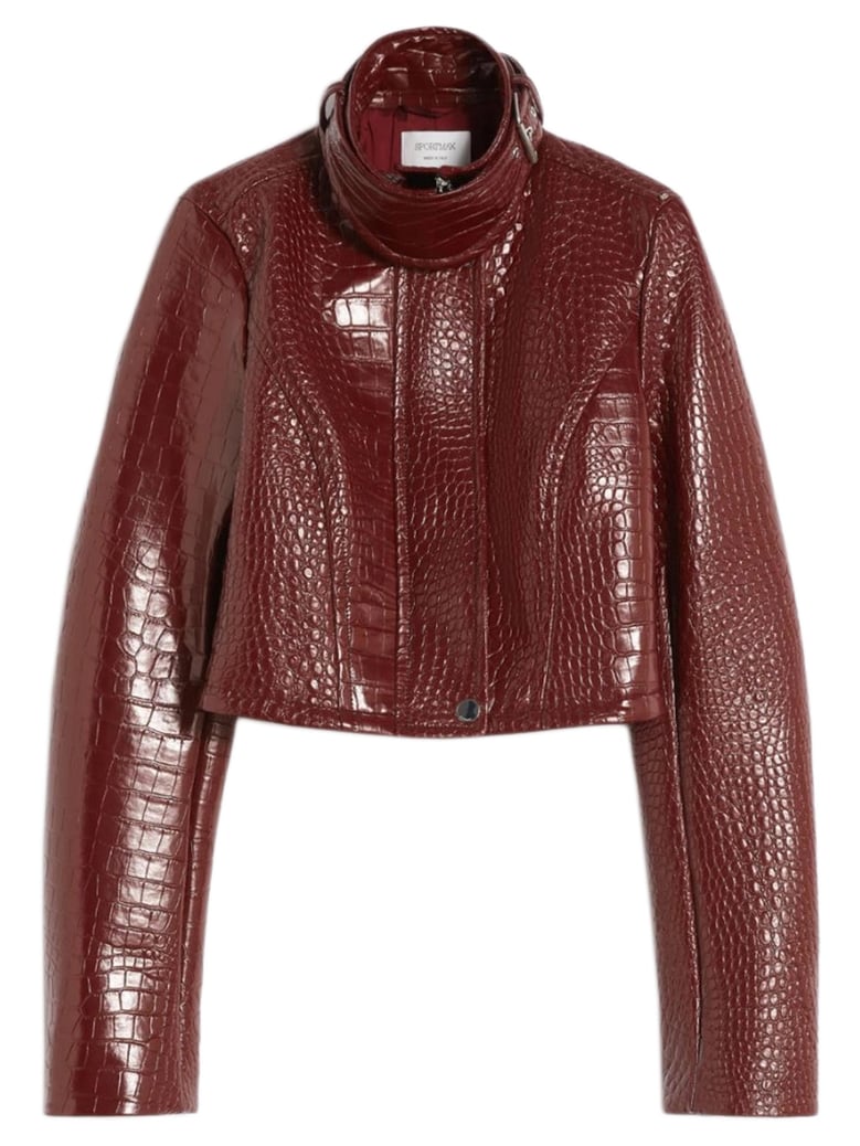 patent leather cropped jacket with alligator print by Selfnex