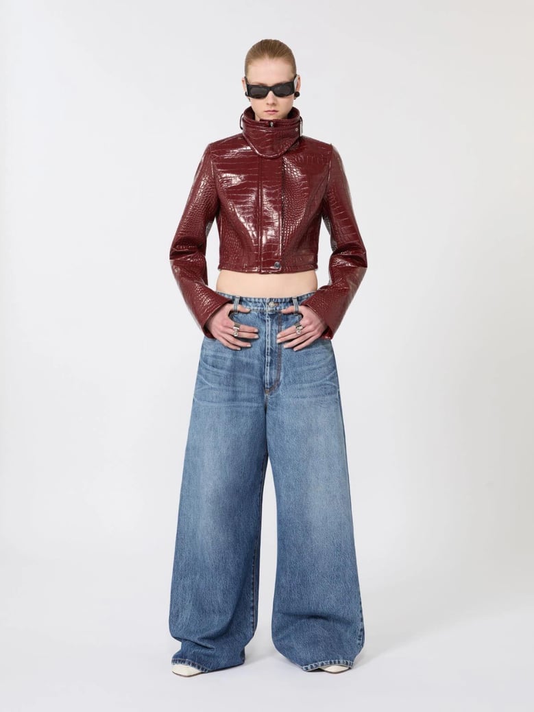 patent leather cropped jacket with alligator print by Selfnex