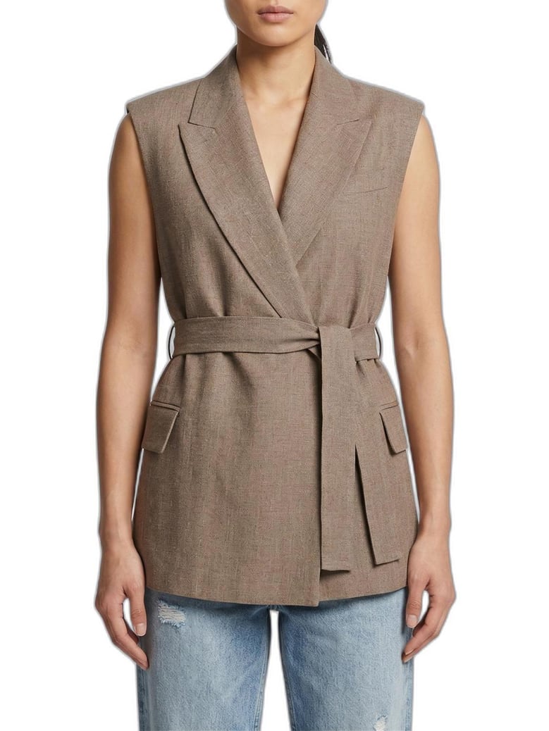 cappuccino linen blend vest by Selfnex