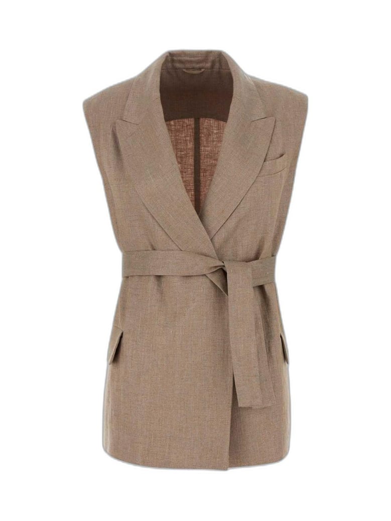 cappuccino linen blend vest by Selfnex