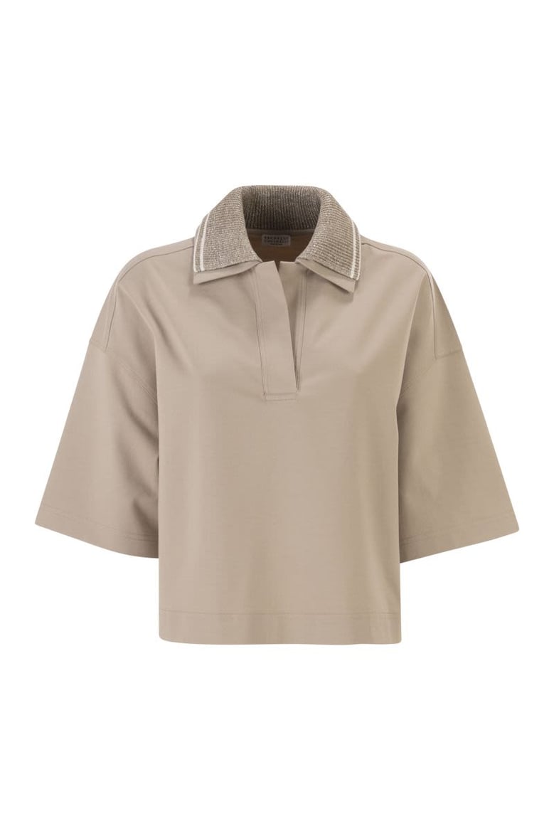 interlock couture polo shirt with sparkling knitted collar by Selfnex