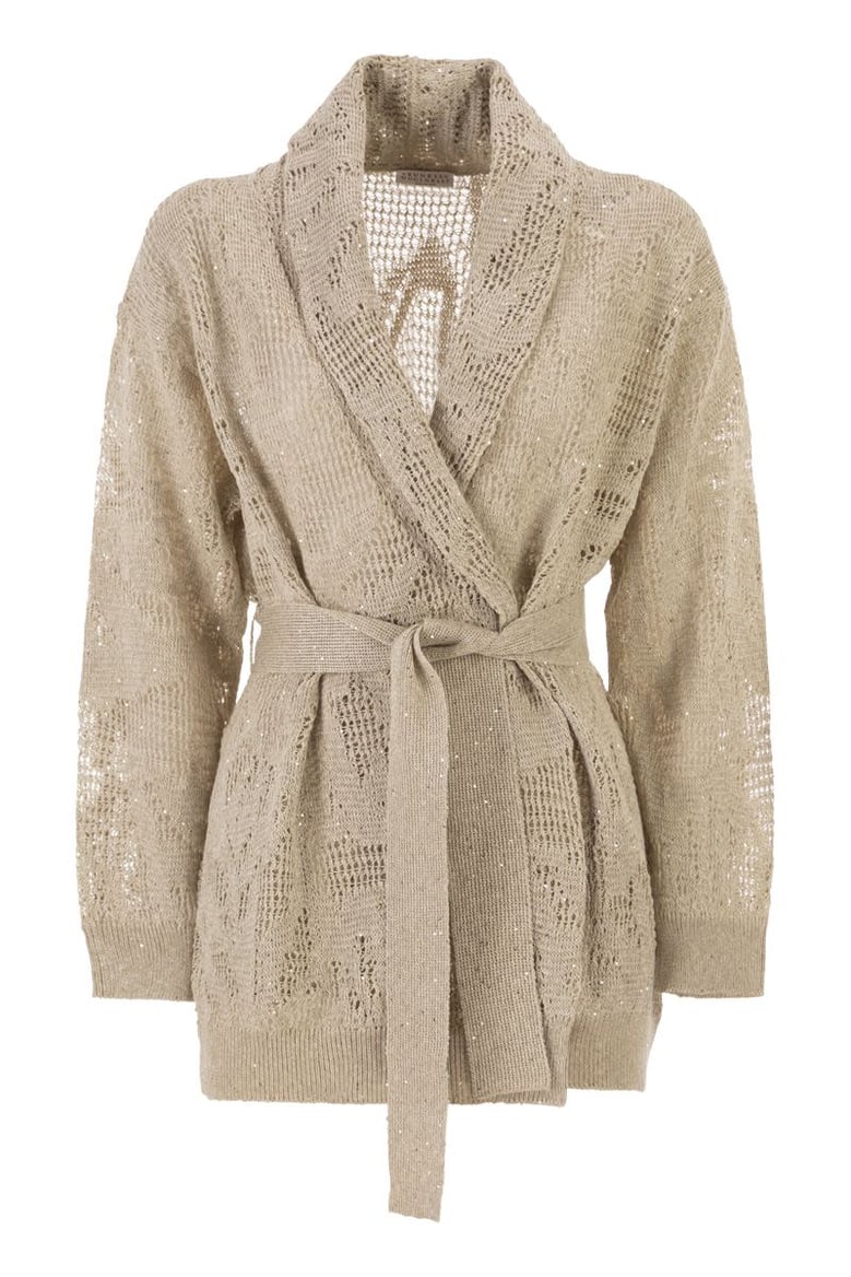dazzling water lilies cardigan in linen and cotton with belt by Selfnex