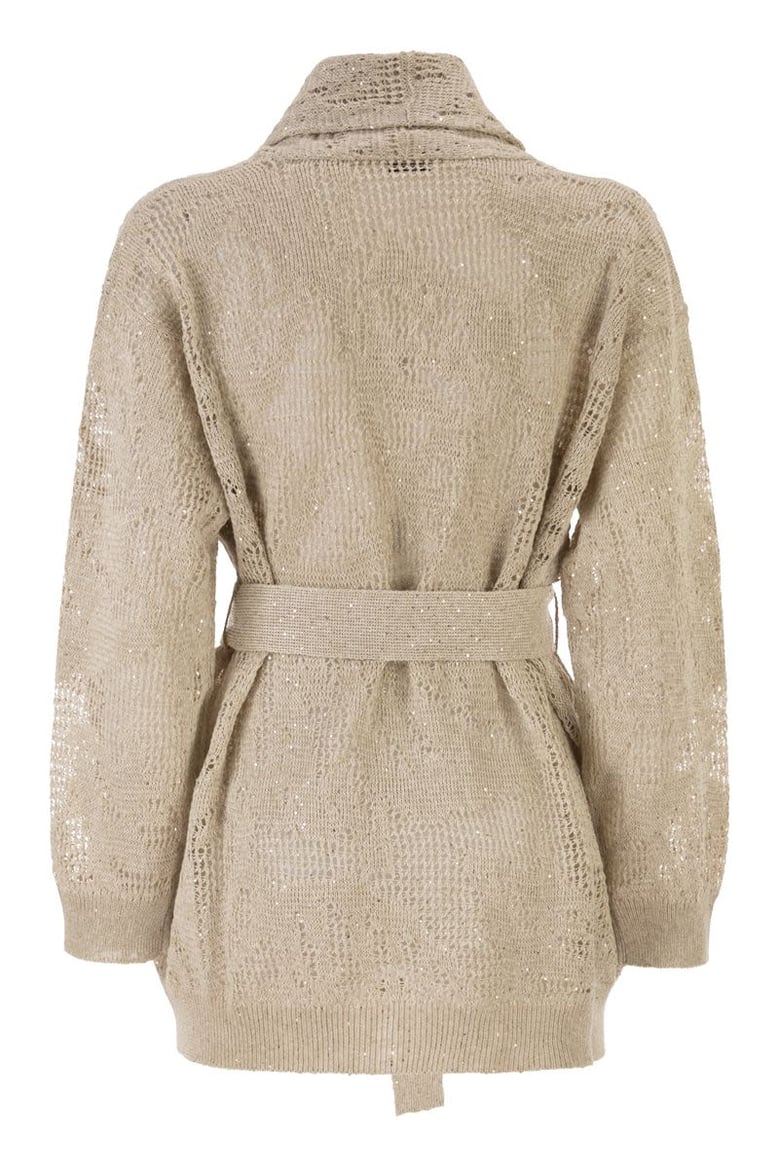 dazzling water lilies cardigan in linen and cotton with belt by Selfnex