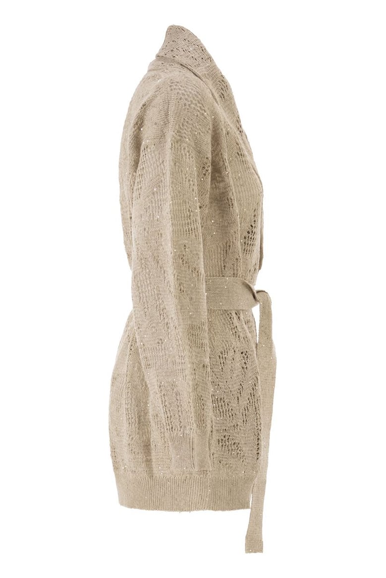 dazzling water lilies cardigan in linen and cotton with belt by Selfnex