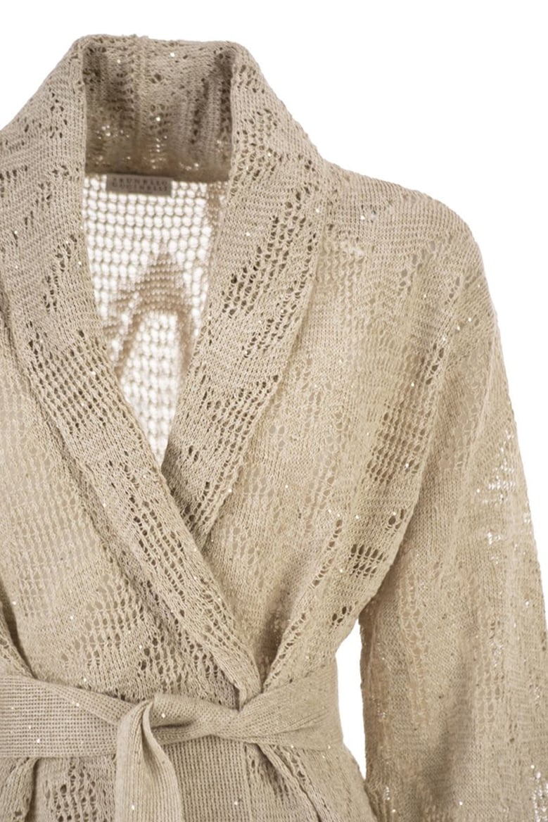 dazzling water lilies cardigan in linen and cotton with belt by Selfnex