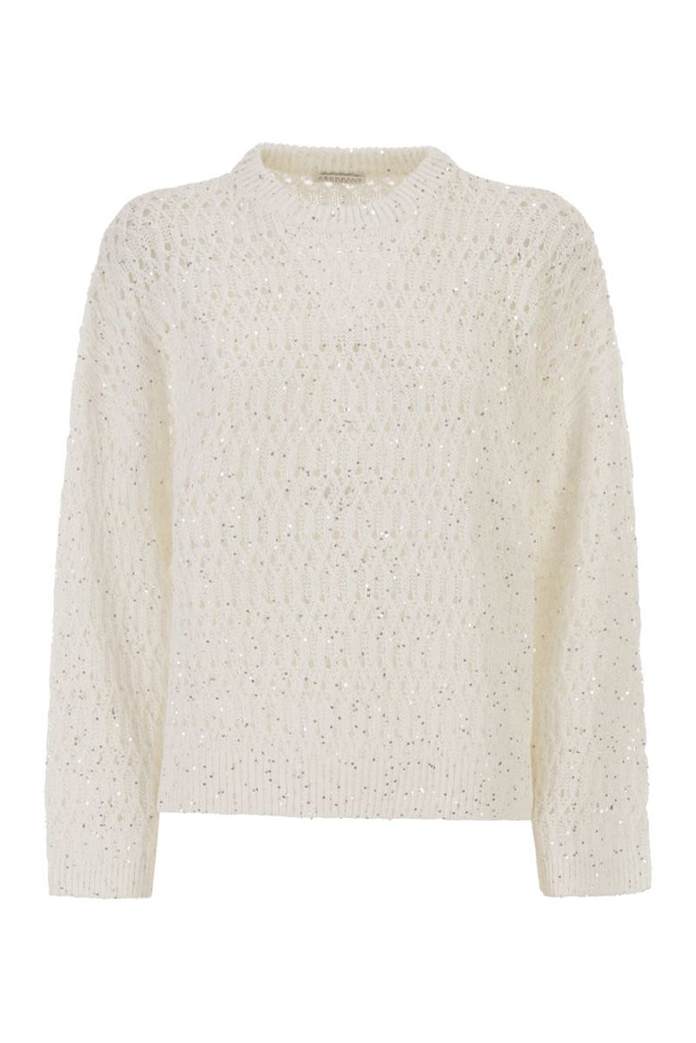 linen openwork crew neck jumper with sequins by Selfnex