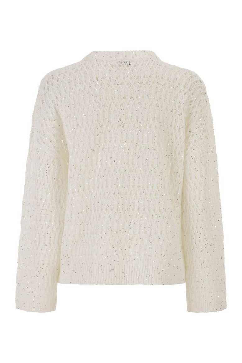 linen openwork crew neck jumper with sequins by Selfnex