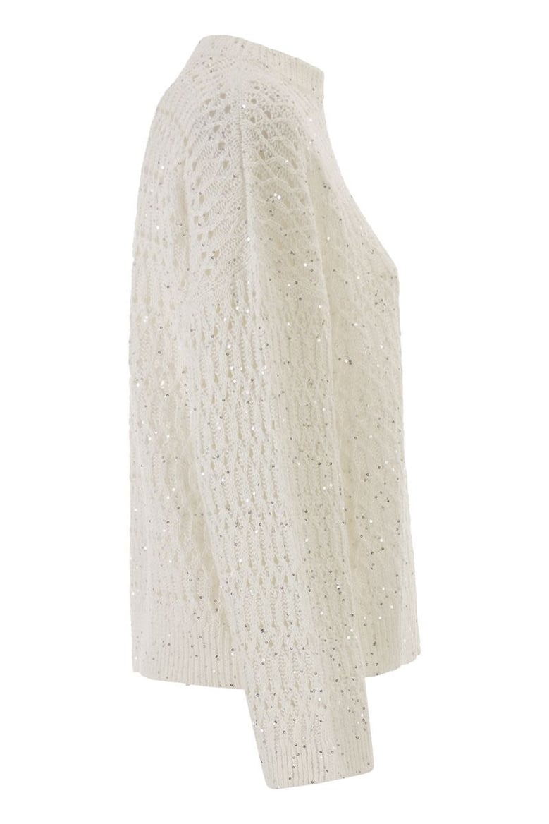 linen openwork crew neck jumper with sequins by Selfnex