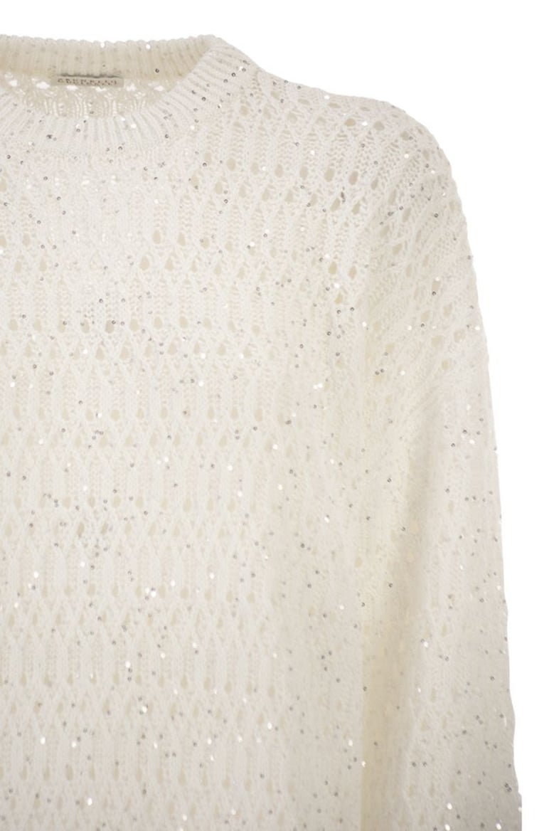 linen openwork crew neck jumper with sequins by Selfnex