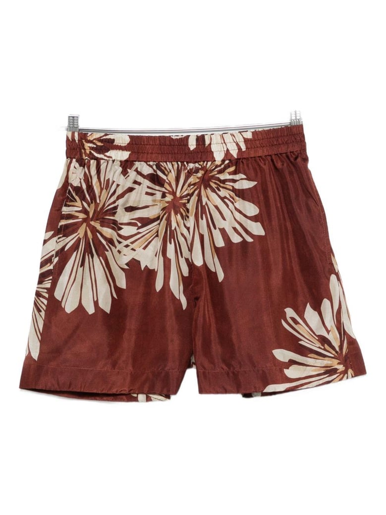 silk twill shorts with floral print and elasticated waistband by Selfnex